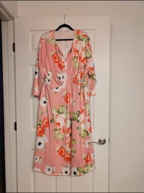 Floral Pink Midi Wrap Dress